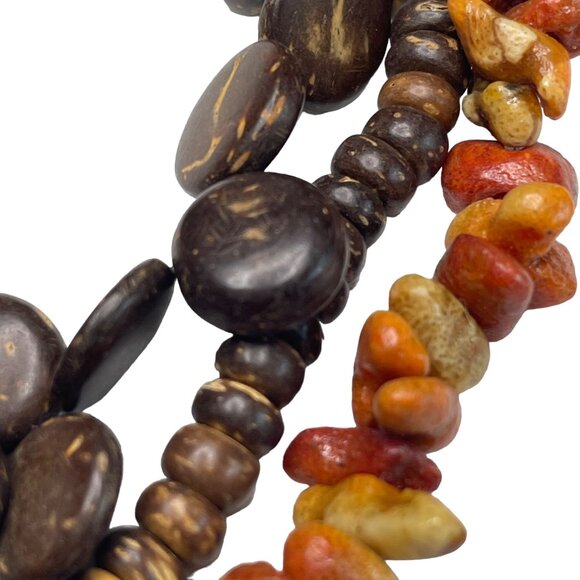 Wood Bead Boho Necklace Multi Layer Strand Jewelry Handmade Vintage u - Picture 5 of 6